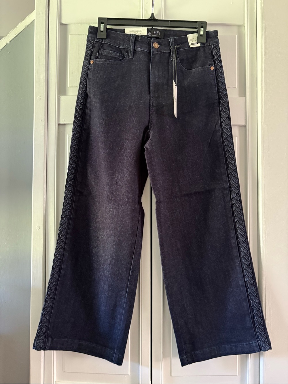 Judy Blue Dark Wash Wide-Leg Jeans with Braided Side Trim
